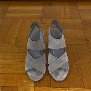 Grey suede block heels